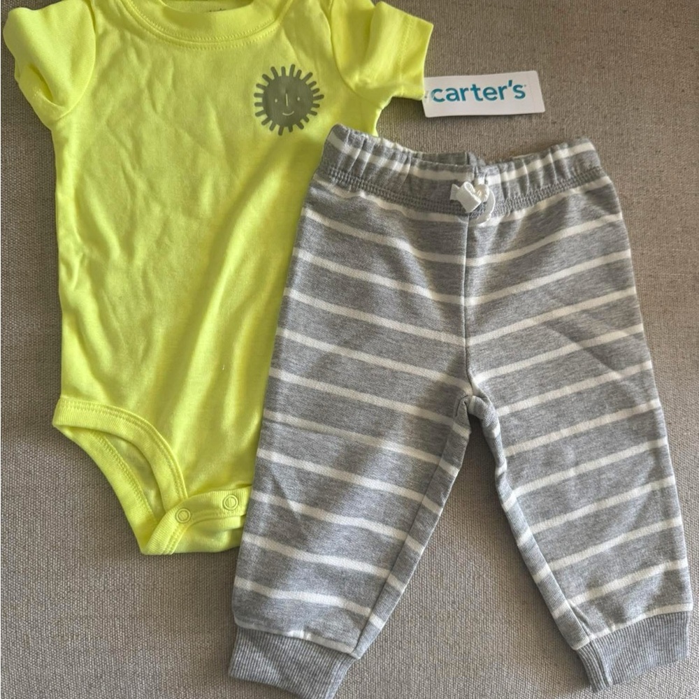 Carter's Bright Yellow Onesie with Gray Striped Pants